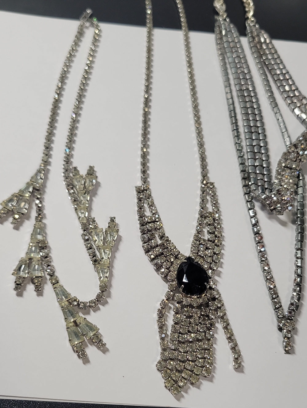 Silver-Tone Rhinestone Necklace with Black Center Stone